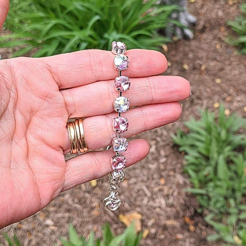 Rhinestone Heart Faceted Crystal Bracelet - - LadybugfeetDesigns -