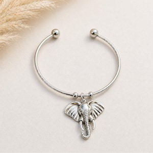 Elephant Euro Bangle Cuff, Silver