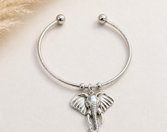 Elephant Euro Bangle Cuff, Silver