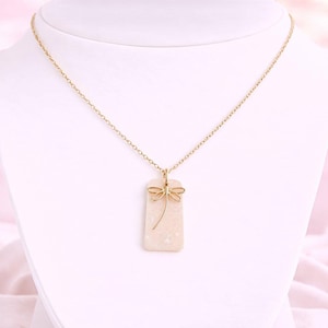 Dragonfly Tag necklace, Gold - 30 inch - - LadybugfeetDesigns -