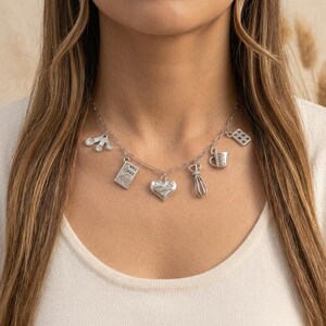 I Love Cooking Multi Charm Link Necklace, Silver - 20 inch - - LadybugfeetDesigns -