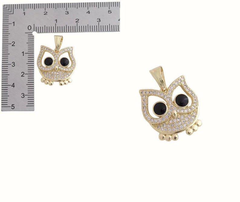 CZ Owl necklace, Gold - 20 inch - - LadybugfeetDesigns -