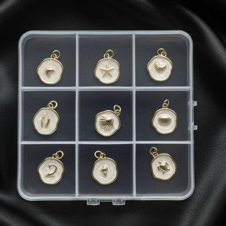 Beach Lover Enamel Charm Box - 9 pc., Gold - - LadybugfeetDesigns -