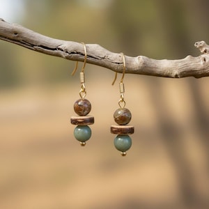 Red Creek Jasper Beaded Hook Earrings, Gold - - LadybugfeetDesigns -