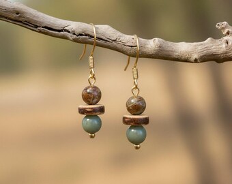 Red Creek Jasper Beaded Hook Earrings, Gold