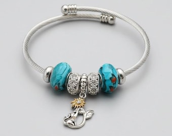 Playful Kitty Euro Cuff Wrap Bracelet, Silver