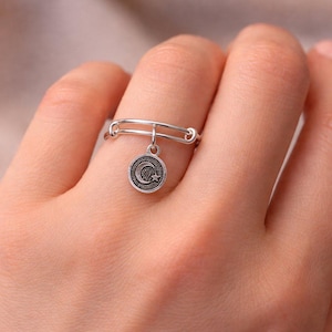 Crescent Moon Star Charm Ring, Silver