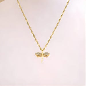 Sparkly Dragonfly necklace, Gold- 20 inch - - LadybugfeetDesigns -