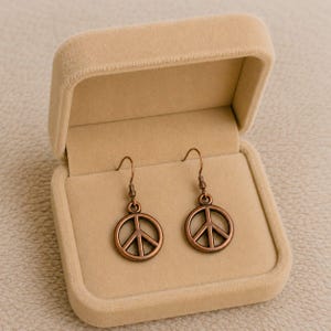 Peace SIgn dangle earrings, Copper/Rose Gold - - LadybugfeetDesigns -