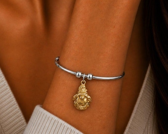 Gold Gnome Euro Bangle Cuff, Silver