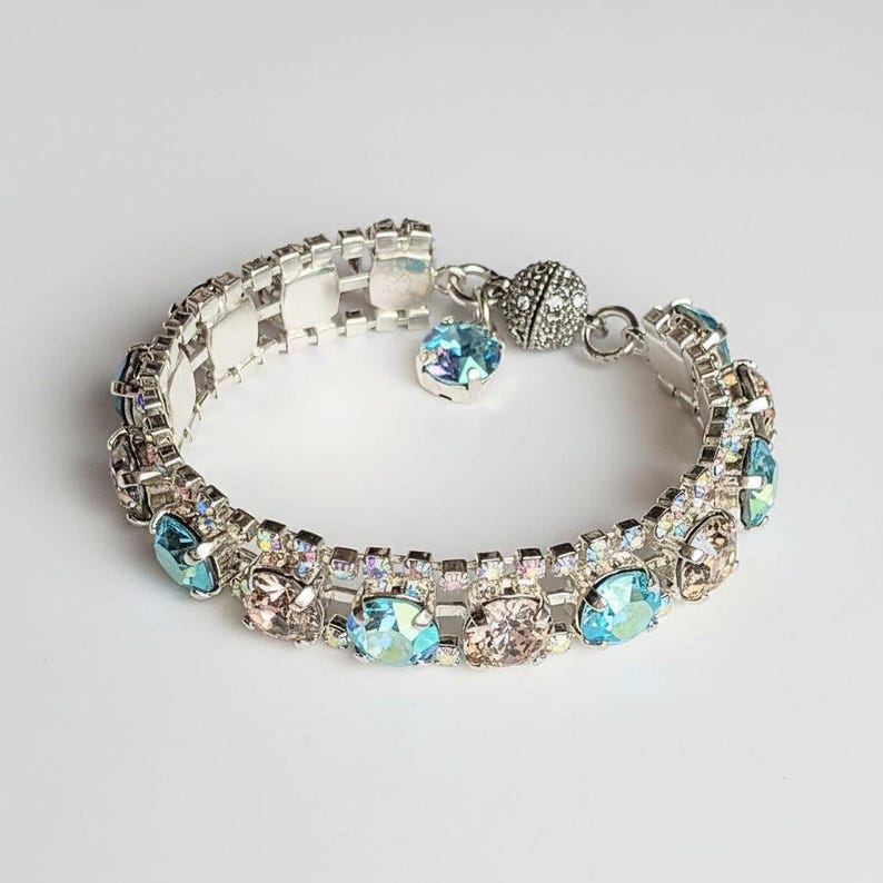 Blue Multi Faceted Crystal Rhinestone Bracelet-Bridal Jewelry-Child Size - - LadybugfeetDesigns -