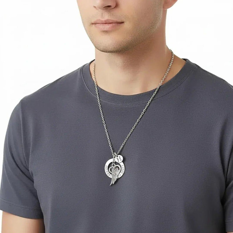 Forever in My Heart Initial Memory necklace, Silver - 20 inch Unisex - - LadybugfeetDesigns -