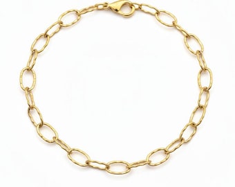 14K Gold Hammered Stainless Steel Charm Bracelet Base - D.i.y. - Build Your Charm Bracelet!