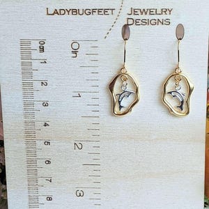 Dolphin dangle earrings, Two-Tone - - LadybugfeetDesigns -