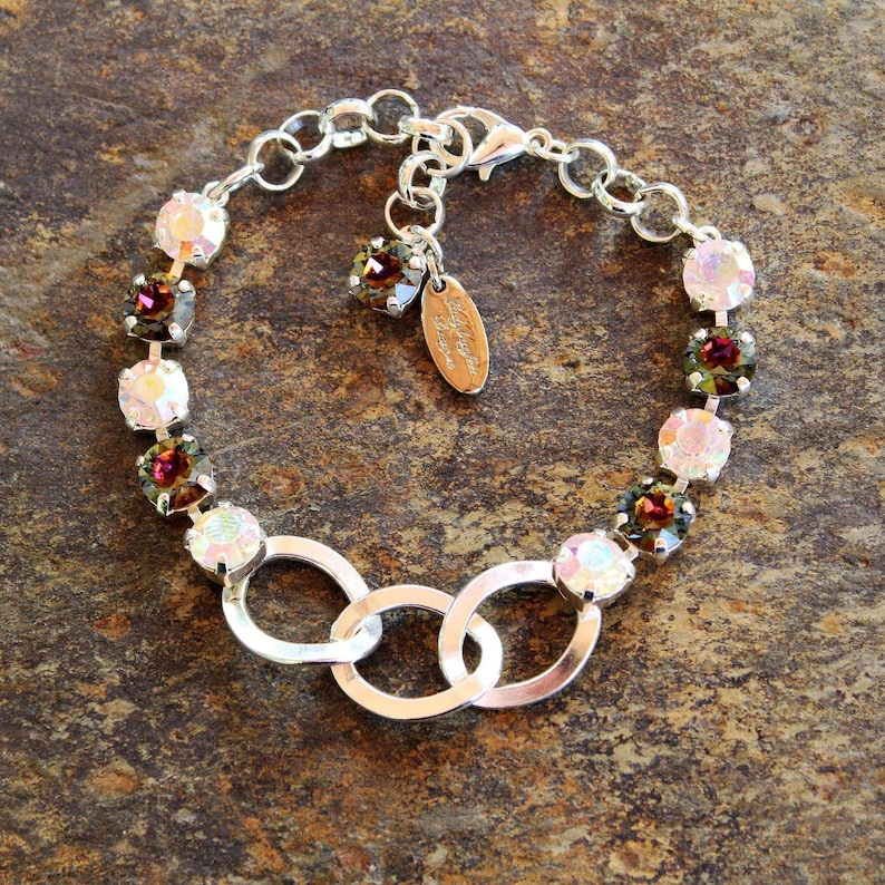 Multi Colored Faceted Crystal Chain Link Bracelet - - LadybugfeetDesigns -