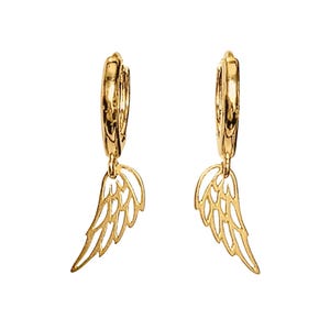 Angel Wing Huggie Hoop earrings, Gold - 15mm - - LadybugfeetDesigns -