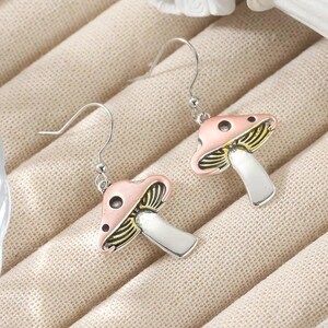 Rustic Whimsical Mushroom Hook Earrings - - LadybugfeetDesigns -