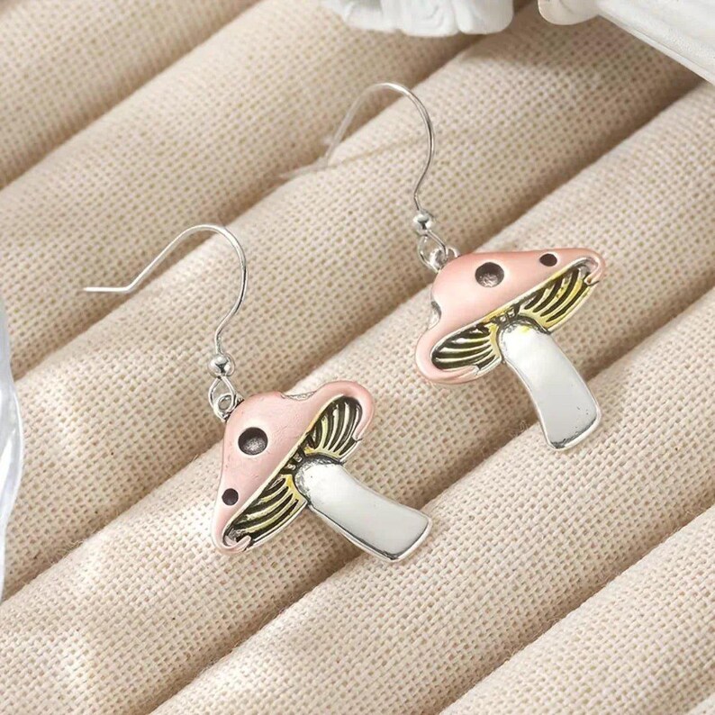 Rustic Whimsical Mushroom Hook Earrings - - LadybugfeetDesigns -