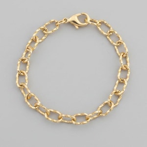 14K Gold Filled Textured Oval cable chain Bracelet Base - D.i.y. - Build Your Charm Bracelet! - - LadybugfeetDesigns -