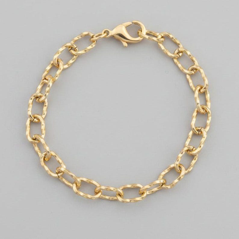14K Gold Filled Textured Oval cable chain Bracelet Base - D.i.y. - Build Your Charm Bracelet! - - LadybugfeetDesigns -