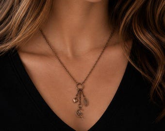 Fairy Moon Charm Keeper Necklace, Antique Copper - 18-24 inch