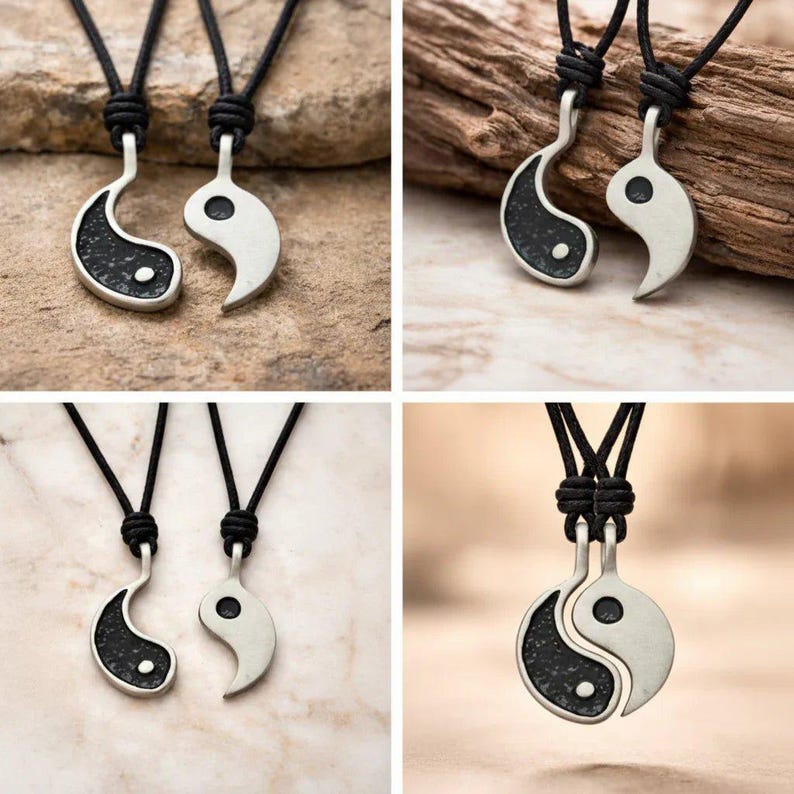 Adjustable YIN and YANG Double Necklace Set - - LadybugfeetDesigns -