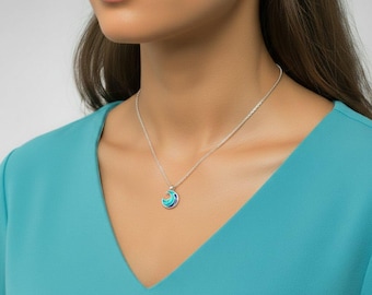 Blue Ocean Wave necklace, Silver - 18 inch