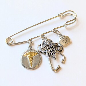 NP - Nurse Practitioner Safety Pin Brooch, Purse Charm - - LadybugfeetDesigns -