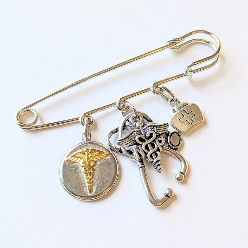 NP - Nurse Practitioner Safety Pin Brooch, Purse Charm - - LadybugfeetDesigns -