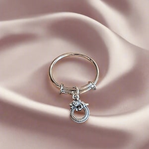 Sterling Silver Dragon Charm Ring - - LadybugfeetDesigns -