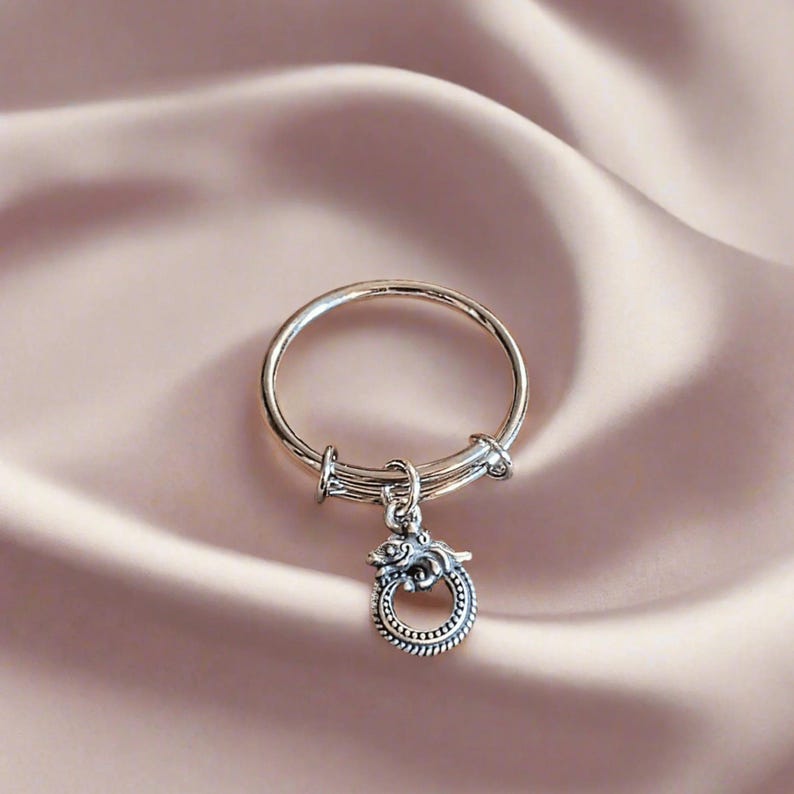 Sterling Silver Dragon Charm Ring - - LadybugfeetDesigns -