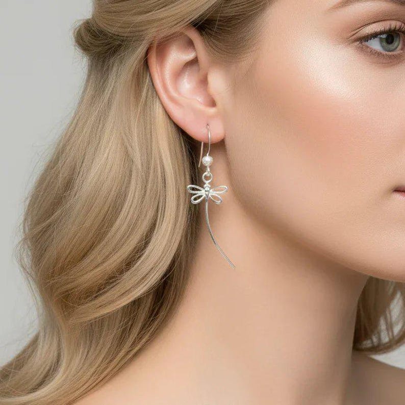 Flight of the Dragonfly dangle earrings - Gold / Sterling Silver