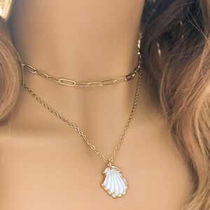 Natural Scallop Shell Necklace, Gold - 18- 24 inch - - LadybugfeetDesigns -