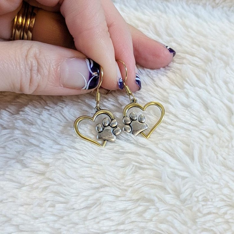 Dog/Cat Paw Print Earrings, Gold - - LadybugfeetDesigns -