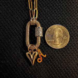 Gold Initial Heart Carabiner Necklace - 20 inch - - LadybugfeetDesigns -