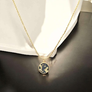 Blue Enamel Zodiac Pendant Necklace, Gold - 20 inches - - LadybugfeetDesigns -