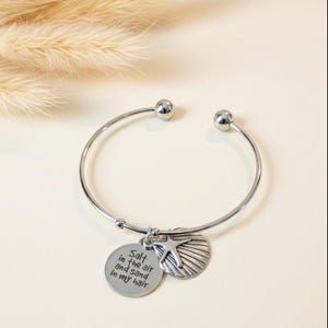 Salt in the Air/Sand in my Hair Euro Bangle Cuff, Silver - - LadybugfeetDesigns -