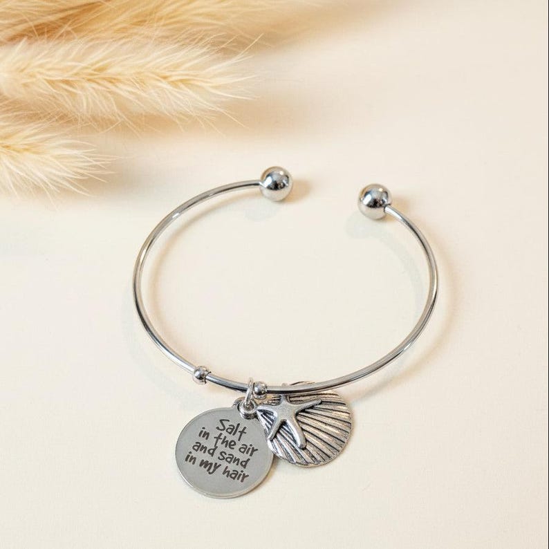 Salt in the Air/Sand in my Hair Euro Bangle Cuff, Silver - - LadybugfeetDesigns -