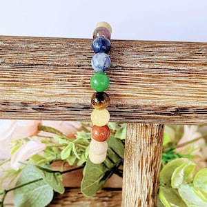 Sandalwood Chakra Bead Diffuser Bracelet, Energy & Balance - - LadybugfeetDesigns -