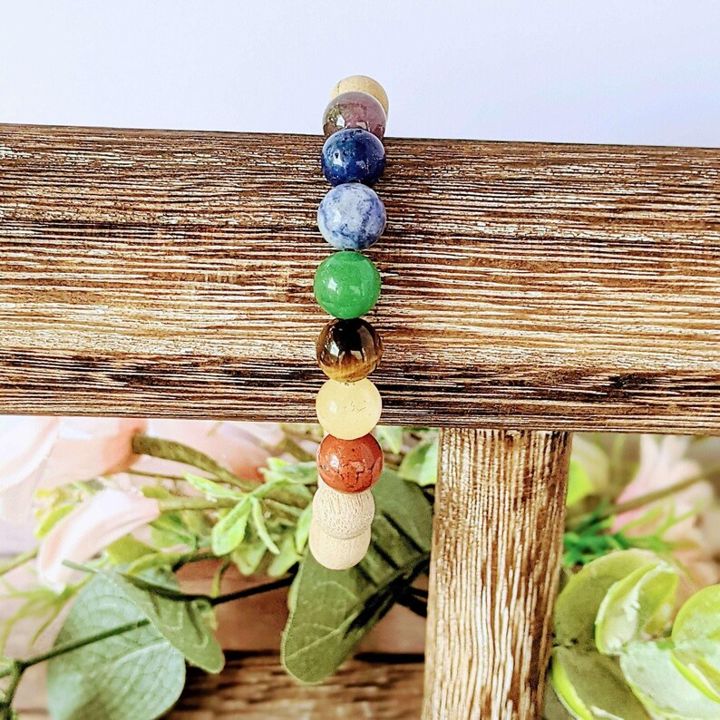 Sandalwood Chakra Bead Diffuser Bracelet, Energy & Balance - - LadybugfeetDesigns -