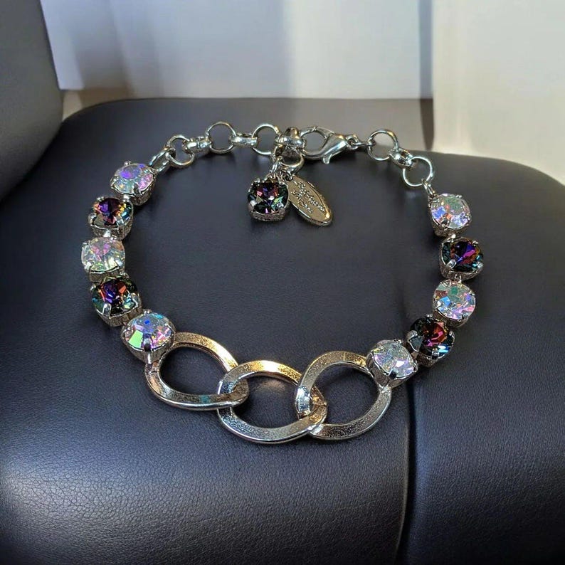 Multi Colored Faceted Crystal Chain Link Bracelet - - LadybugfeetDesigns -