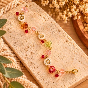 Botanical Starburst Crystal Bead Bracelet, Gold - - LadybugfeetDesigns -