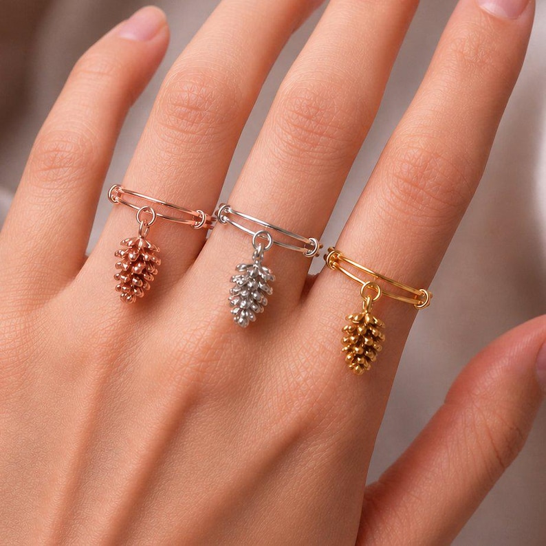 Pine Cone Expandable Charm Ring - - LadybugfeetDesigns -
