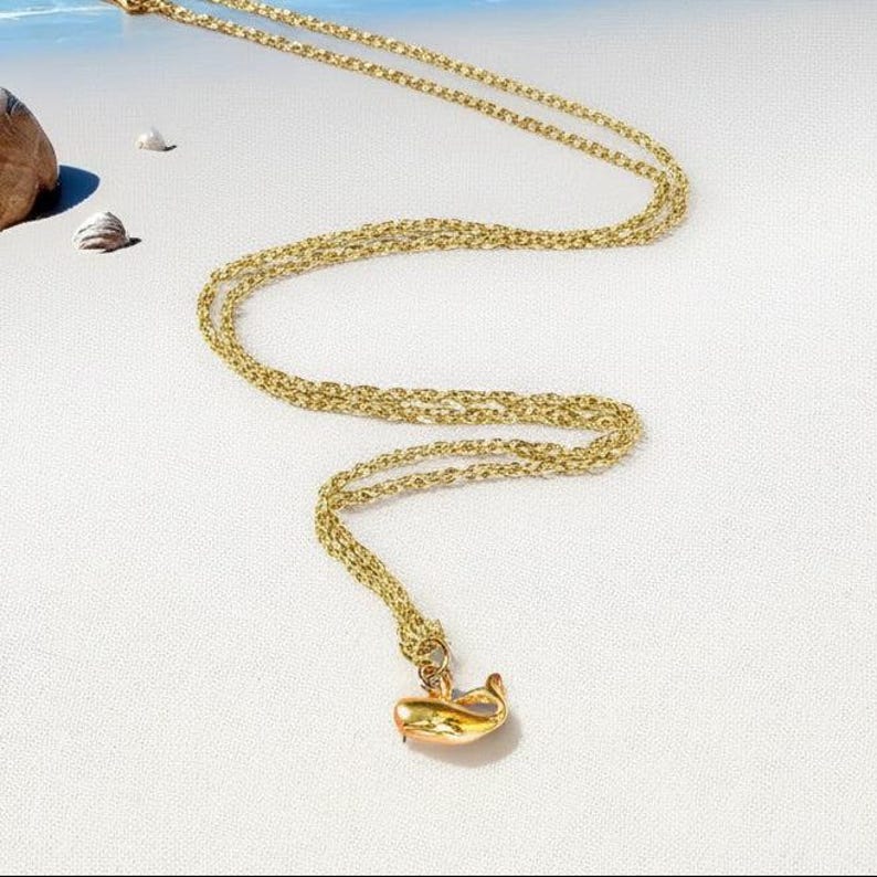 Whale necklace, Gold - 20 inch - - LadybugfeetDesigns -