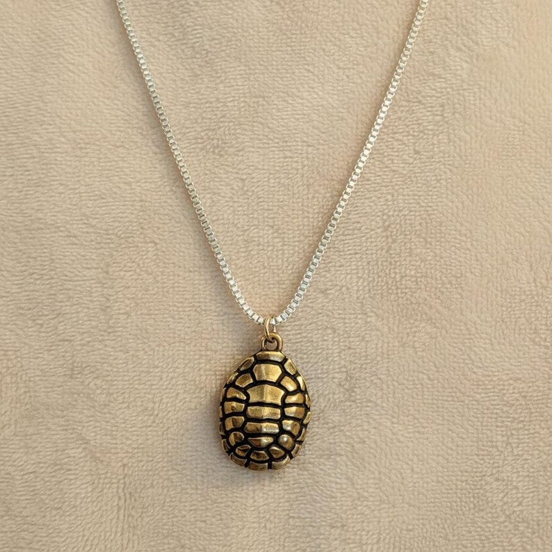 Two Tone Turtle Shell Necklace, Sterling Silver- 24 inches - - LadybugfeetDesigns -