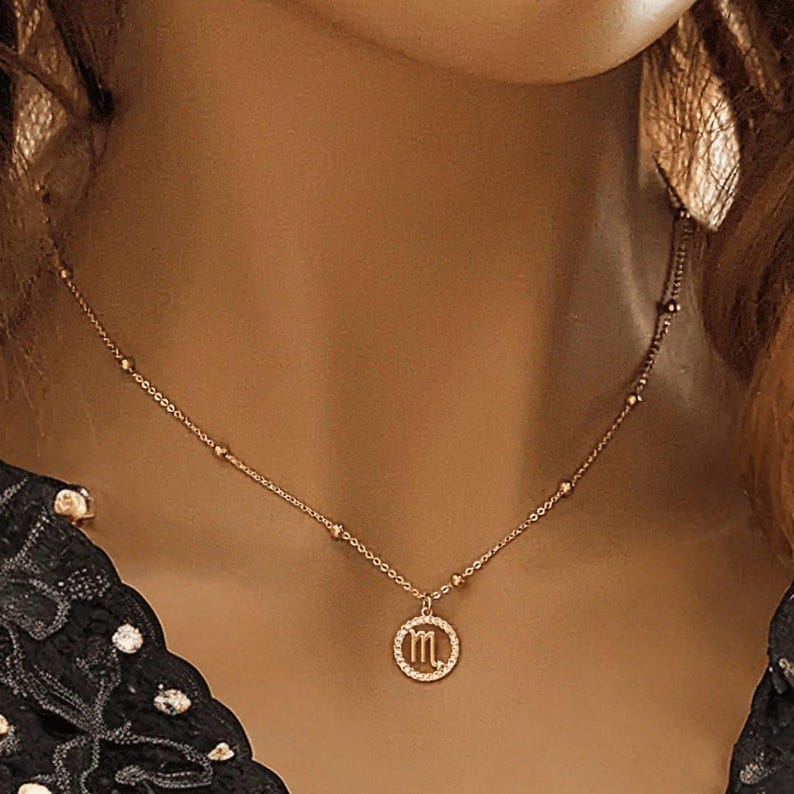 CZ Zodiac Symbol Necklace, Gold - 18 inch - - LadybugfeetDesigns -