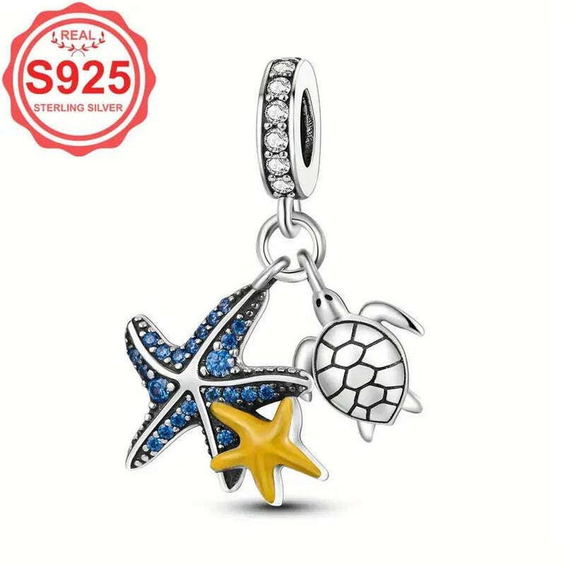 Sea Life Sterling Silver Toggle Charm Necklace, 20 inches - - LadybugfeetDesigns -
