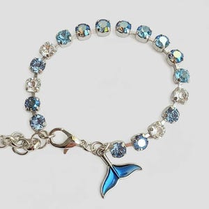 Whale/Dolphin Tail Faceted Crystal Bracelet, Silver - - LadybugfeetDesigns -