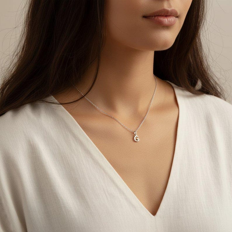 Mini Bubble Initial Necklace - Silver- 20 inch - - LadybugfeetDesigns -
