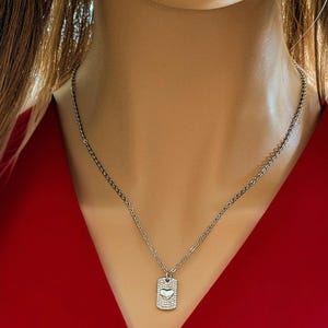 CZ Heart Tag Necklace, Silver - 20 inch - - LadybugfeetDesigns -